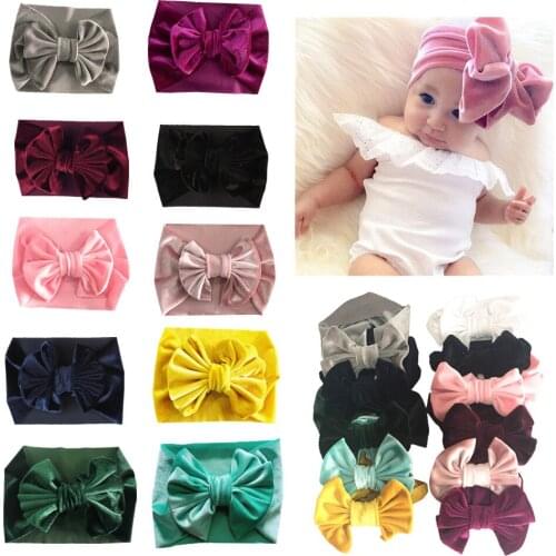 1pc/lot fashion bow baby headhand Baby gold velvet multicolor holiday hairband headgear Baby bow wide elastic hair accessories