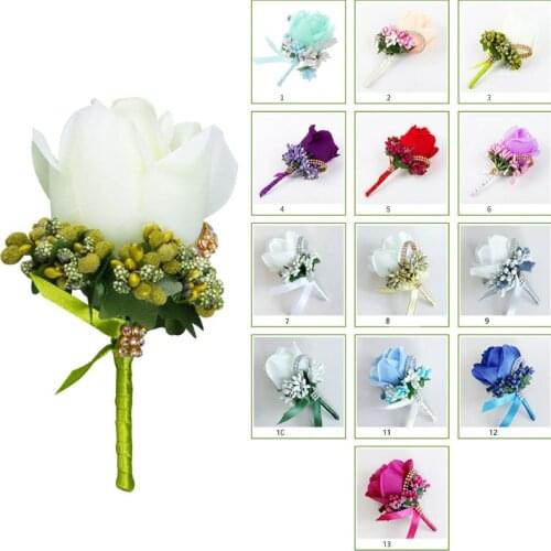 1Pc Women Men Wedding Artificial Rose Flower Brooch Bouquet Corsage Glitter Rhinestone Ribbon Lace Classic Prom Boutonnier