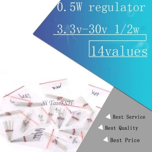 14values*10PCS=140PCS 0.5W regulator 3.3v-30v 1/2w Diode component Assorted kit package new and original