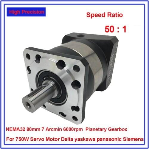 50:1 NEMA32 80mm Planetary Reducer Speed Ratio 50 Gearbox Reducer 6000rpm for 750W Servo Motor CNC High Precision