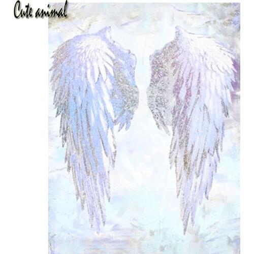 5D Diamond Painting Full Drill Square Round White Angel Wings Feathers Diy Diamond Embroidery Diamond Mosaic Cross Stitch Kit