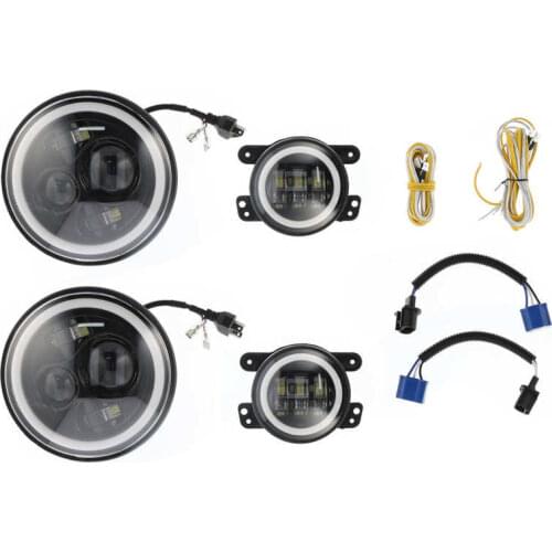 Auto lamp Auto Styling Halo LED Headlights Fog Lights 4 in 1 Combo Kit White Yellow Dual Color Fit for Jeep Wrangler JK