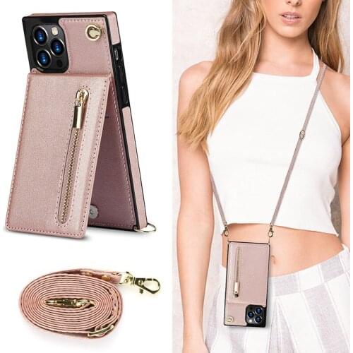 Zipper Card Holders Wallet Phone Case for iPhone 12 11 Pro Max Crossbody PU Leather Case for iPhone Xs Max XR X 8 7 Plus 6 6S