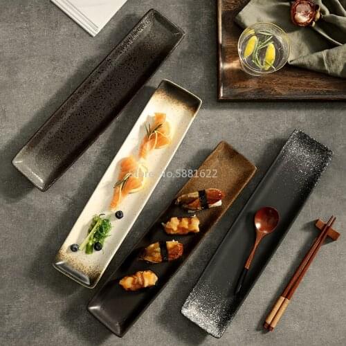 Japanese Style Long Ceramic Plate Sushi Plate Rectangular Plate Saury Plate Barbecue Plate Dumpling Plate Western Food Plate