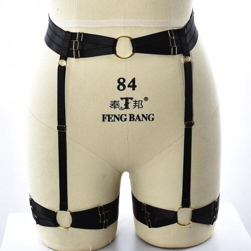 Fetish Black O-Ring Gothic Garter Belt Body Harness Rave Festival Sexy Lingerie Bondage Stocking Leg Harness Pole Dance Garter