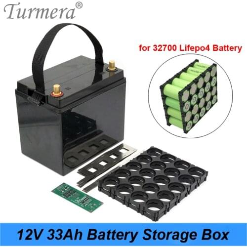 Turmera 12V 33A Battery Storage Box with 4S 40A Balance BMS 4X5 32700 Lifepo4 Battery Holder Nickel for UPS and Solor System Use