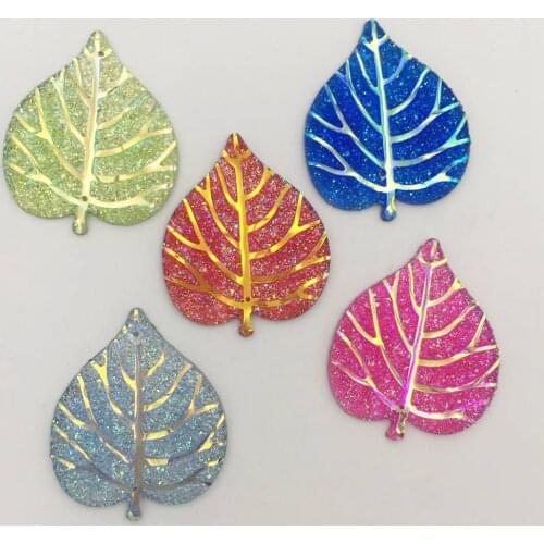 Hot 10pcs 34*40mm AB Resin Heart Shape Rhinestone Leaves Flatback 2 Hole Button Diy Craft K18A*2
