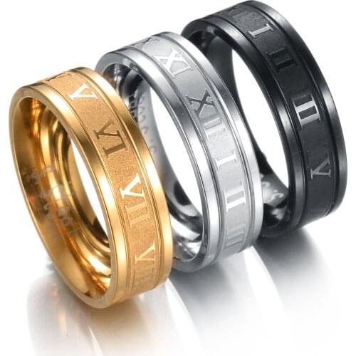 Retro 6/7/8/9/10/11/12 Mm Stainless Steel Rings For Men Women Wedding Man Ring Roman Number Gold Punk Rings Fashion Jewelry Gift