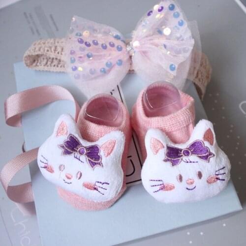 2020 Lovely Baby Girl Socks and Headband Set Flower Bowknot Crown Headwrap + Booties Socks 2Pcs Set