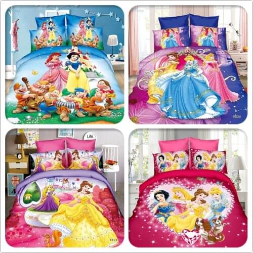 Popular Kids Snow White Printed Bedding Set Disney Princess Pattern Duvet Cover Sheet Pillowcase 2/3pcs Single Twin Full Size
