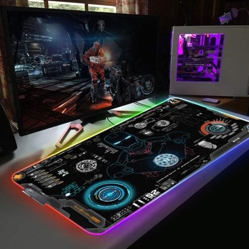 Kawaii RGB Mouse Pad Gamer Gaming Accessories Mausepad Backlit Mat Anime Iron Mans Mouse Mats LED Light Gamer Cabinet Mice Rug