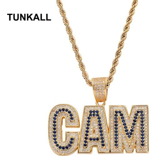 TUNKALL Men Brass Setting CZ Pendant Iced Out Cubic Zircon Necklace Hip Hop gift Jewelry bling bling CN272