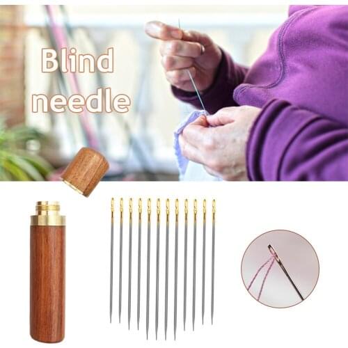 12Pcs Multi-Size Blind Needles Side Hole Thickened Sandalwood Needle Set for Home Elderly DIY Hand Sewing Embroidery
