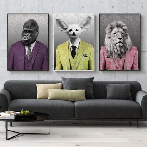 Funny Lion In A Pink Suit Canvas Painting Abstract Animal Art Posters and Print Wall Art Picture for Living Room Home Decoration