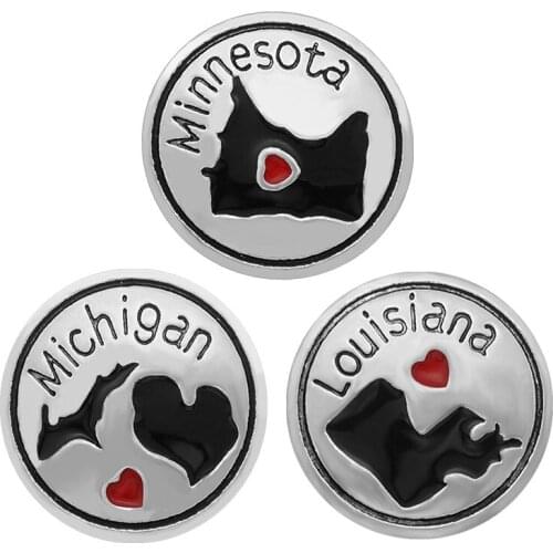 New Beauty USA province map Love your country 20MM Metal snap buttons for DIY 18mm snap jewelry wholesale KZ3375