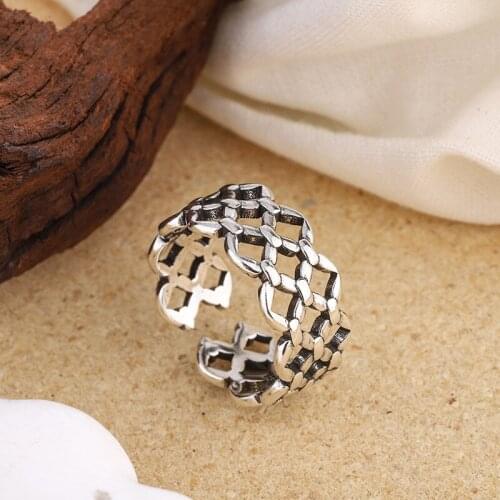 2021 New Arrival Tibetan Silver Fashion Old Diamond Hollow Mesh Ring Unisex Women Simple Style Party Gift Jewelry Free Shipping