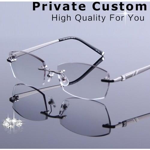 Metal Rimless Glasses Frame Men Optical Myopia Computer Prescription Eyeglasses Business Style Anti-Reflective Reading