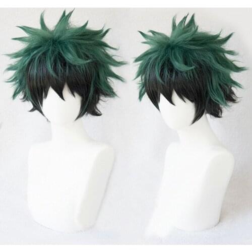 My Hero Academia Boku No Hiro Akademia Cosplay Wig Izuku Midoriya Green Black Ombre Heat Resistant Cosplay