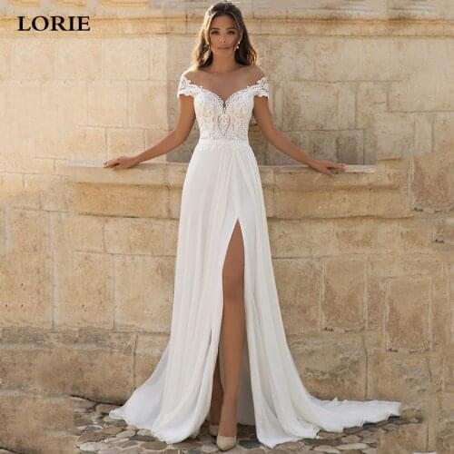 LORIE Beach Wedding Dresses 2021 Side Split Top Lace Boho Bride Dress Sexy Appliques Wedding Gown Custom Made Vestidos de novia