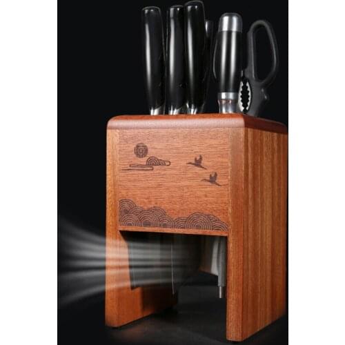 Ebony Wood Knife Block Drying Scissors Slicer Santoku knives Storage Rack Organizer Knife Stand Vertical Chef Knife Holder Tools