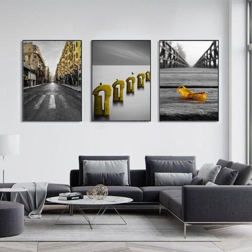 Nordic Landscape Canvas Painting Print Yellow Leafs European Street Wall Art Picture Triple Black And White Posters Home Decor