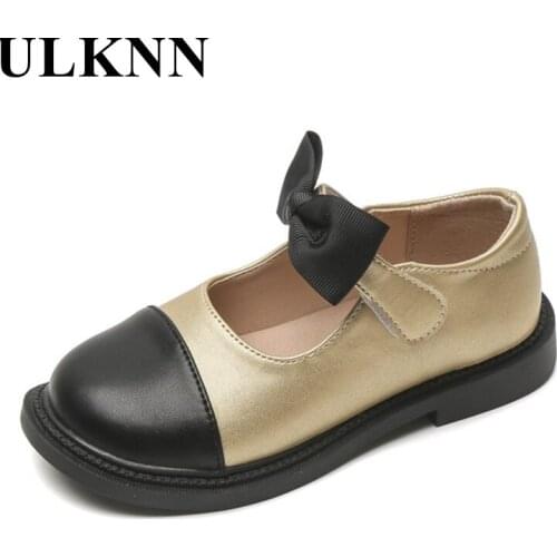 Princess Girls Shoes New Summer 2021 Children Bowknot Single Shoes Lighter Lovely Flats For Kids Gold Leather Shoe Size 26-36