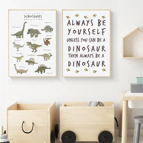 Green Dinosaur Wild Animals Nursery Wall Art Pictures Canvas Paintings Poster and Prints for Boy Bedroom Home Decorations