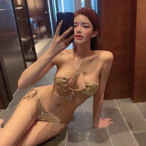 Woman Clothes Golden pink Pink Bikini Big Size Sexy Female Swimwear Triangles Girl High Waist Swimsuit Bikinis 2021 Female Sweet