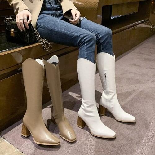 Ladies Long Boots Autumn Platform Womens Knee High BootsSlip on Chelsea Boots Genuine Leather Non slip Winter Black Shoes 2021