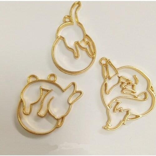 10 pcs/lot Little rabbit fox cat ass Metal Frame Pendant Gold Charm Bezel Setting Cabochon Setting UV Resin Charm