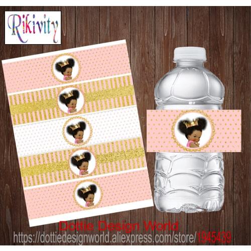 20 Pcs Custom Princess Pink Gold Glitter Birthday Water Bottle Labels Candy Bar Wrapper Baby Shower Birthday Party Decoration