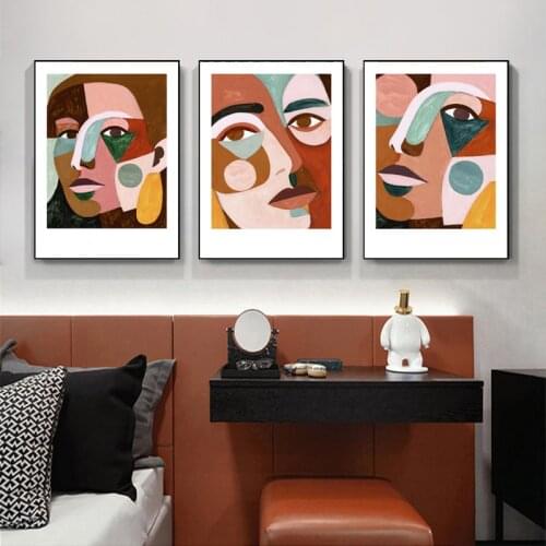 Indian Woman Face Abstract Painting Posters and Prints Wall Art Nordic Modern Canvas Painting Pictures for Living Room Decor