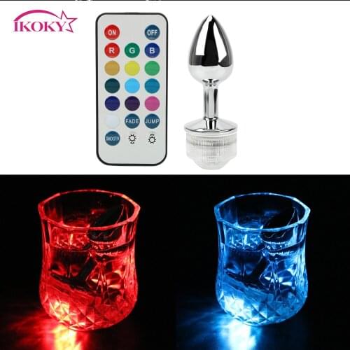 IKOKY Remote Control LED Light Metal Anal Plug Prostate Massager Sex Toys For Couples Stainless Steel Butt Plug No Vibrator