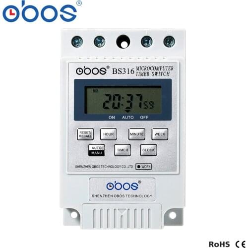 Free Shipping New BS316 25A Intelligent Microcomputer Programmable Electronic Timer Time Switch Relay Controller AC 220 230 240V