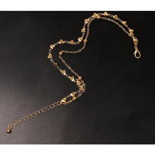 Women Charm Summer Beach Leg Bracelet For Beaded Heart-shaped Pendant Stainless Steel Chain Anklet Femme Girl Gifts