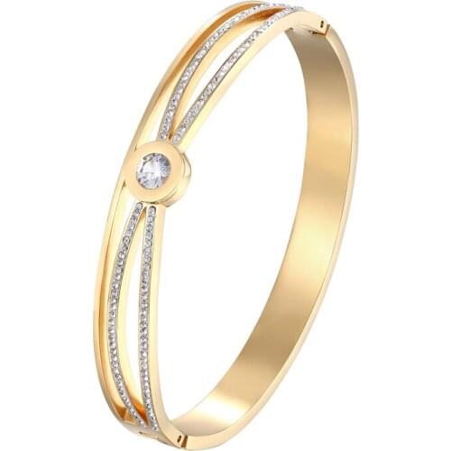 Stainless Steel Cross Small Zircon Round Charm Crystal Bangle Stainless Steel Woman Bracelet Brand Jewelry Wholesale Pulseras