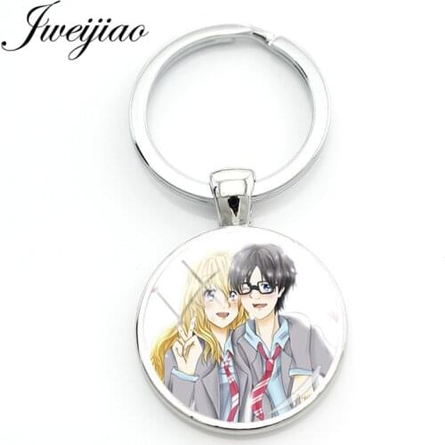 JWEIJIAO Your Lie In April Keychain Wear School Uniform Girl Boy Japanese Anime Key Ring Pendant Keyholder Gift YL89