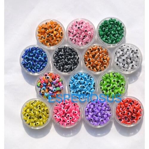 100PCS 6mm Mixed Colorful Beads Round Evil Resin Eye Stripe Spacer Beads Jewelry Fashion DIY Bracelet For Making Women Gifts