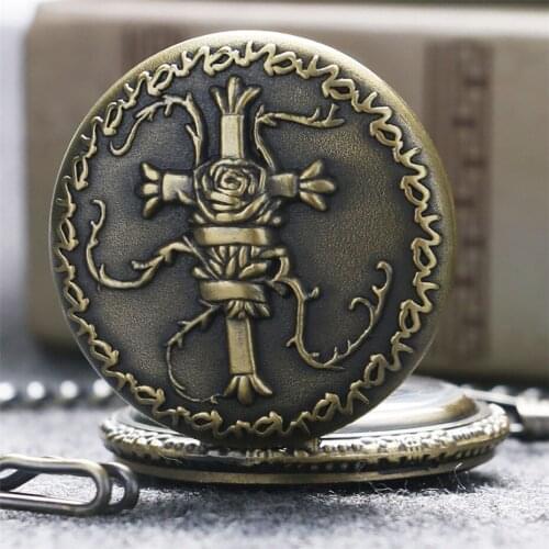 Vintage Bronze Pocket Watch Quartz Cross Full Hunter Pocket Chain Watch Gifts for Men Women Old Fashion Clock reloj de bolsillo