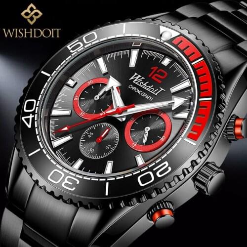 WISHDOIT Mens Sports And Leisure Watch Waterproof Luminous Mens Stainless Steel Quartz Watch Mens Chronograph Wrist Watch