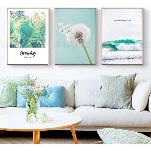 Nordic Decor Poster Green Leaf Plant Canvas Painting Seascape Dandelion Home Wall Art Living Room Mural HD Printing Wall Picture