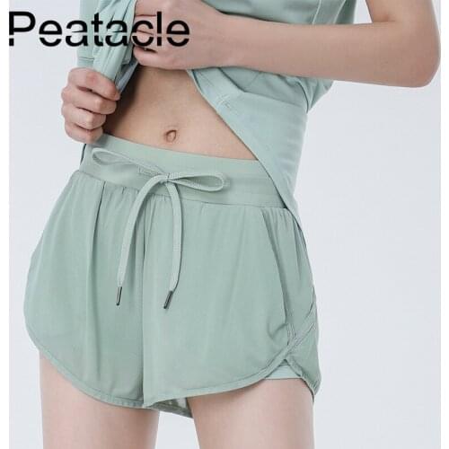 Peatacle Breathable Mesh Anti-glare Yoga Shorts with Pockets High Waist Casual Running Sport Women Quick Dry Fitness