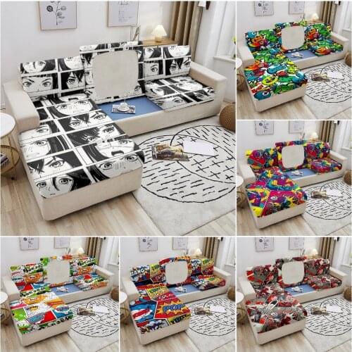 Cartoon Printed Elastic Sofa Cushion Cover Furniture Protector Sofa Seat Cushion Slipcover Spandex Couch Cover for Living Room