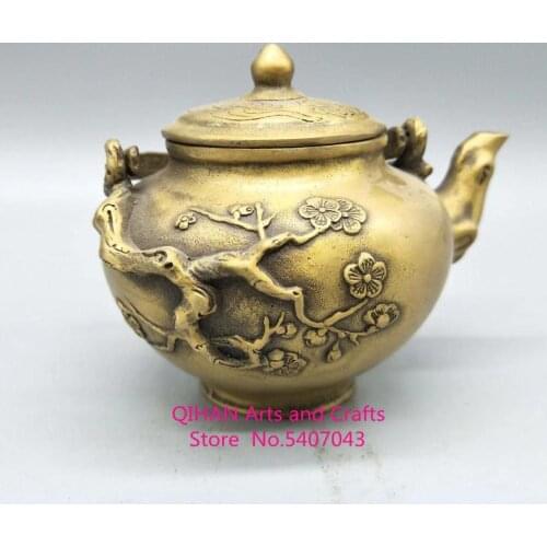 Plum blossom branch water pot antique wine pot tea pot brass ornament craft decoration