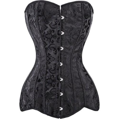 Gothic Long Torso Corset Sexy Steel Boned Waist Trainer Brocade Corsets Bustiers Lace Up Corselet Top Plus Size Body Shaper