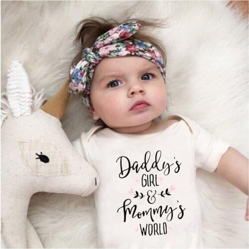 Daddys Girl Mommys World Baby Girl Clothes White Cotton Newborn Bodysuit Cute Short Sleeve Baby Body Suit Baby Girl Onesie