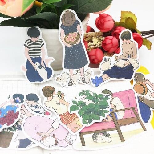 INS Cute Bunny Girl sticker DIY scrapbooking journal base collage diary happy plan gift seal decoration sticker