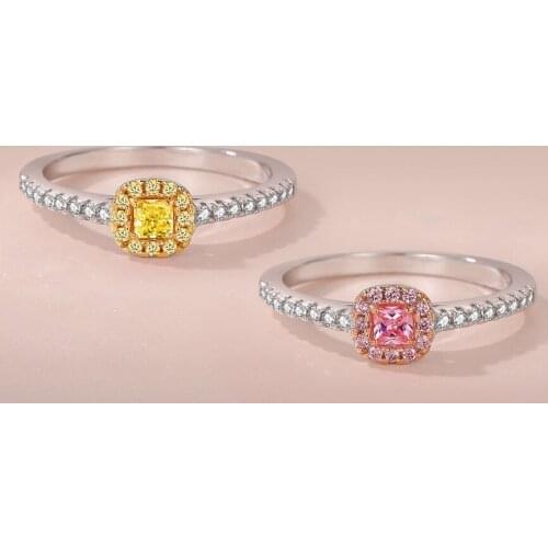 Rings for Women Silver 925 Natural Yellow Pink Diamond Wedding Fine Luxury Jewelry 4-10 Size Simple Silver Rings Lovers Gift