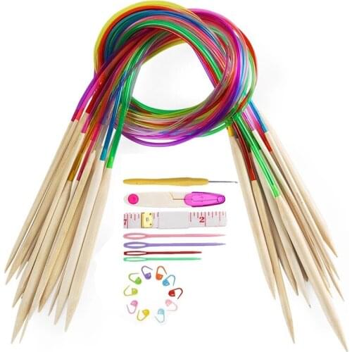 LMDZ Multicolor Soft Tube Crochet Knitting Needles Set Carbonized Bamboo Circular Crochet Knitting Needles Needlework Tools