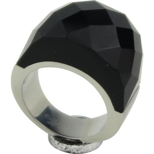 LYCOON Fashion 316L Stainless steel opal jewelry Ring with Black Onyx cutting stone for woman luxury ring in Silvery color